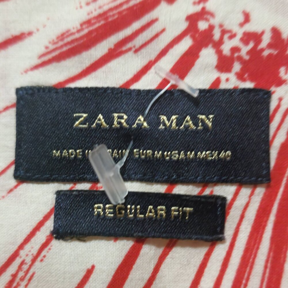 ZARA Man Off White Red Floral Button Down Shirt M Casual Streetwear Summer - Picture 7 of 11